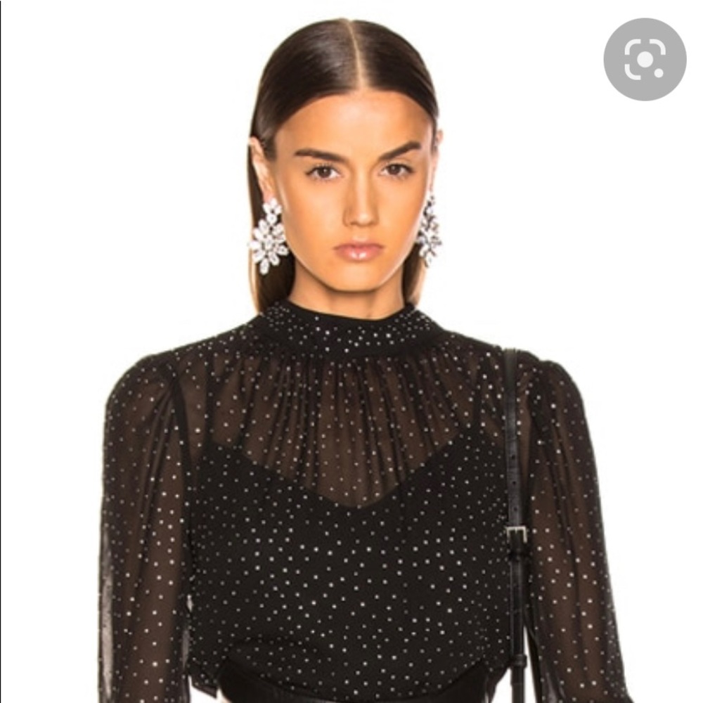 Veronica Beard Sheer Black Silk Mock Neck Sparkly Top